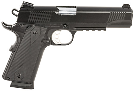 [723551443859] Tisas 10100529 1911 Duty 45 ACP 8+1 5" Black Steel Barrel, Black Serrated Steel Slide, Black Cerakote Steel Frame w/Accessory Rail  &  Beavertail, Ambidextrous