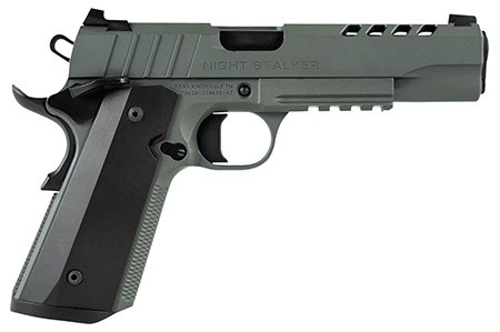 [723551443293] Tisas 10100512 1911 Night Stalker Full Size 45 ACP 8+1 5" Black Steel Ramped Barrel, Platinum Grey Cerakote Ported/Serrated Slide  &  Frame w/Picatinny Rail  &  Beavertail, Ambidextrous