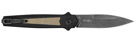 [087171064529] Kershaw  Launch 15 Full Size 3.50" Folding Spear Point Plain Black Oxide Blackwash CPM MagnaCut Steel Blade/Black Anodized w/Tan Canvas Aluminum w/Micarta Inserts Handle Includes Pocket Clip