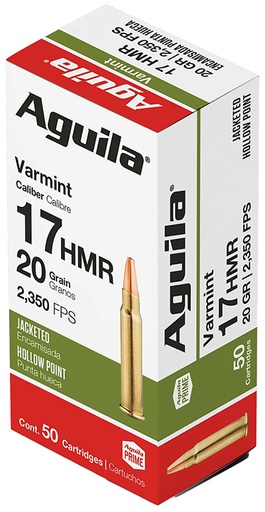 [640420012896] Aguila 1B222347 Varmint  17HMR 20gr Jacketed Hollow Point 50 Per Box/20 Case