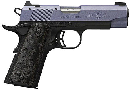 [023614857594] Browning 051894490 1911 Black Label Compact Frame 22 LR 10+1, 3.63" Matte Stainless Steel Barrel, Crushed Orchid Cerakote Serrated Slide, Matte Black Polymer Frame w/Beavertail