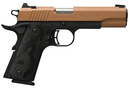 [023614857662] Browning 051987492 1911-380 Black Label Full Size Frame 380 ACP 8+1, 4.25" Matte Stainless Steel Barrel, Copper Cerakote Serrated Stainless Steel Slide, Matte Black Polymer Frame w/Beavertail