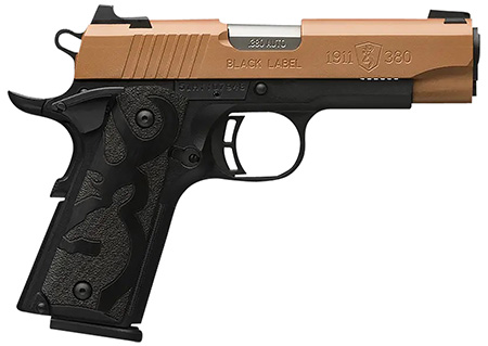 [023614857679] Browning 051988492 1911-380 Black Label Compact Frame 380 ACP 8+1, 3.63" Matte Stainless Steel Barrel, Copper Cerakote Serrated Stainless Steel Slide, Matte Black Polymer Frame w/Beavertail
