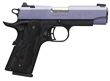 [023614857655] Browning 051986492 1911-380 Black Label Compact Frame 380 ACP 8+1, 3.63" Matte Stainless Steel Barrel, Crushed Orchid Cerakote Serrated Stainless Steel Slide, Matte Black Polymer Frame w/Beavertail