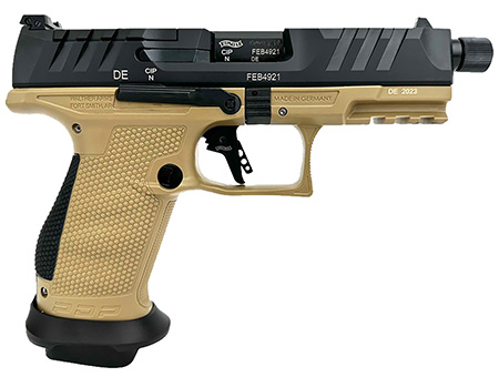 [723364230028] Walther Arms 2877520 PDP Compact Pro SD 9mm Luger 15+1 4.60" Threaded Barrel, Black Optic Cut/Serrated Slide, FDE Polymer Frame with Pic. Rail, Performance Duty Textured Polymer Grip, Flared Magwell