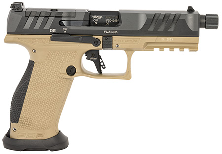 [723364229695] Walther Arms 2876582 PDP Pro SD 9mm Luger 18+1 5.10" Threaded Barrel, Black Optic Cut/Serrated Slide, FDE Polymer Frame with Pic. Rail, Performance Duty Grip, Flared Magwell