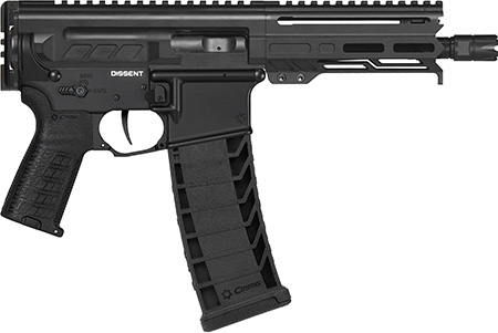 [810097509139] CMMG 94A6867AB Dissent MK4 9mm Luger 33+1 6.50", Black, Picatinny Brace Adapter, 5.50" M-LOK Handguard, Left Side Charging Handle, Zeroed Linear Comp, Zeroed Drop-In Single Stage Trigger