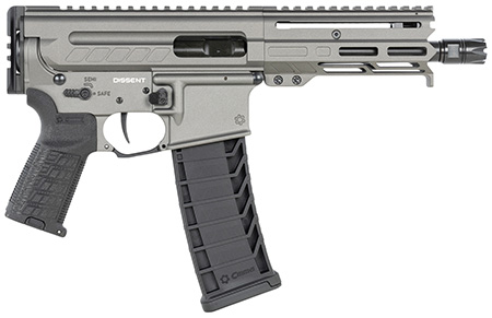 [810103470040] CMMG 94A6867TNG Dissent MK4 9mm Luger 33+1 6.50", Tungsten Gray Rec, Picatinny Brace Adapter, 5.50" M-LOK Handguard, Left Side Charging Handle, Zeroed Linear Comp, Zeroed Drop-In Single Stage Trigger
