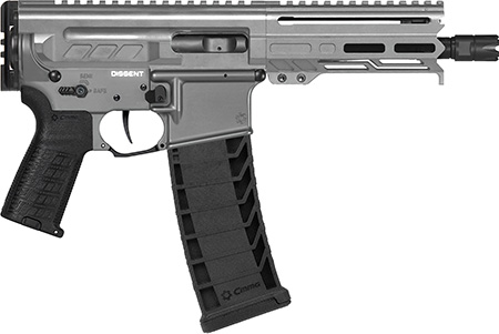 [810103470040] CMMG 94A6867TNG Dissent MK4 9mm Luger 33+1 6.50", Tungsten Gray Rec, Picatinny Brace Adapter, 5.50" M-LOK Handguard, Left Side Charging Handle, Zeroed Linear Comp, Zeroed Drop-In Single Stage Trigger