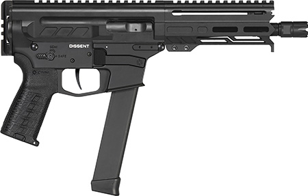 [810103470125] CMMG 99A68A2AB Dissent MKGS 9mm Luger 33+1 6.50", Black, Picatinny Brace Adapter, 5.50" M-LOK Handguard, Left Side Charging Handle, Zeroed Linear Comp, TriggerTech Trigger (Glock Mag Compatible)