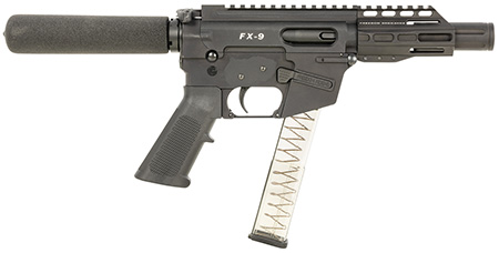 [856169007394] FREEDOM ORDNANCE FX9P4T FX-9  9mm Luger 32+1 4", Black, M-LOK Handguard, Padded Buffer Tube, A2 Grip, 3" Faux Suppressor, Includes Sling