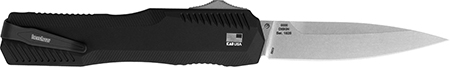 [087171064550] Kershaw 9000 Livewire  3.30" OTF Spear Point Plain Stonewashed CPM 20V SS Blade/ Textured Black Anodized Aluminum Handle Includes Pocket Clip