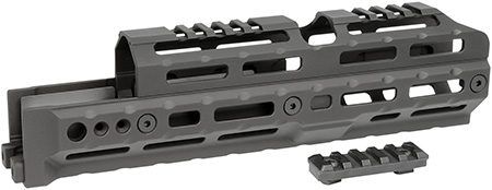 [812102034056] Midwest Industries MIAKALPHA100 Alpha  Drop-in Aluminum Black Hardcoat Anodized 5 Slot Picatinny Rail AK-Platform 10" Long Compatible w/M-LOK