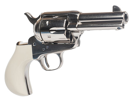 [844234100040] Cimarron CA346DOC Doc Holliday Thunderer Combo 45 Colt (LC) 6 Shot, 3.50" Nickel Barrel, Cylinder  &  Frame, White Birds Head Grips w/"Doc Holliday" Engraved In The Backstrap
