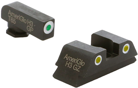 [644406908760] AmeriGlo GL431 Classic Tritium Sight Set for Glock  Green Tritium White Outline Front Sight-Yellow Tritium White Outline Rear Sight