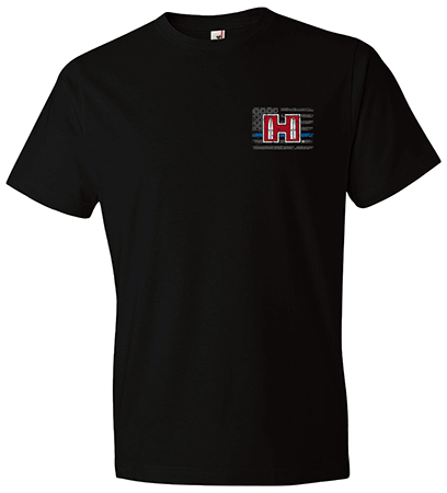 [784802307634] Hornady Gear 30763 POW Blue Line  Black, Cotton Short Sleeve, Semi-Fitted Large