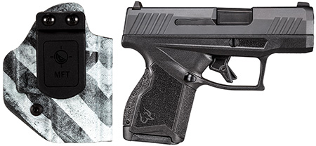 [725327940463] Taurus 1-GX4M931-CK7 GX4  9mm Luger 11+1 3.06" Satin Black DLC Steel Barrel, Black Nitride Serrated Slide, Black Polymer Frame w/ Interchangeable Backstrap Grips Includes B & W US Flag Holster