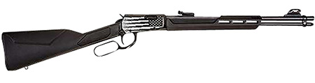 [754908326808] Rossi RL22181SYEN18 Rio Bravo  Full Size 22 LR 15+1, 18" Polished Black Steel Barrel, Polished Black w/Lighting US Flag Engraving Steel Receiver, Black Stock, Right Hand