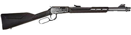 [754908327003] Rossi RL22W201SYEN18 Rio Bravo  Full Size, Lever Action 22 WMR 12+1, 20" Polished Black Steel Barrel, Polished Black w/Lighting US Flag Engraving Steel Receiver, Black Fixed Stock, Right Hand