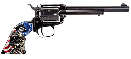 [727962708866] Heritage Mfg RR22B6CSS Rough Rider Independence Day 22 LR 6 Shot 6.50" Black Oxide Barrel, Frame  &  Cylinder, Custom Designed US Flag w/Soldier Grips