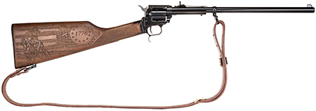 [727962708897] Heritage Mfg BR226B16HSWB15 Rough Rider Rancher 22 LR 6rd 16", Blued Barrel/Rec, Independence Day Engraved Walnut Stock, Leather Sling Included