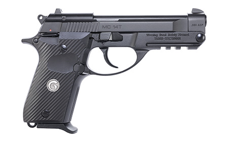 [741566905933] EAA GIRSAN 390850 MC 14T Solution Compact Frame 380 ACP 13+1, 4.50" Black Steel Tip-Up Barrel, Serrated Steel Slide  &  Aluminum Frame w/Picatinny Rail, Black Checkered Polymer Grip Ambidextrous