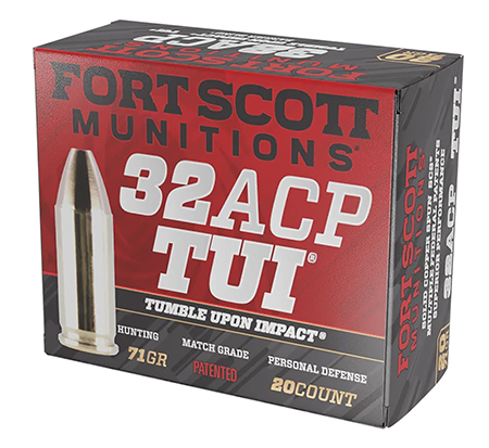 [758381722225] Fort Scott Munitions 32ACP71SCV Tumble Upon Impact (TUI)  32ACP 71gr Solid Copper Spun 20 Per Box/25 Case
