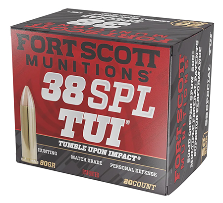 [758381722126] Fort Scott Munitions 38SPL080SCV Tumble Upon Impact (TUI)  38Special+P 80gr Solid Copper Spun 20 Per Box/25 Case