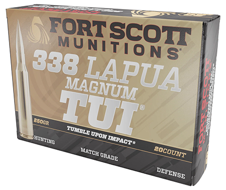 [758381721204] Fort Scott Munitions 338250SBV1 Tumble Upon Impact (TUI) Rifle 338LapuaMag 250gr Solid Copper Spun 20 Per Box/5 Case