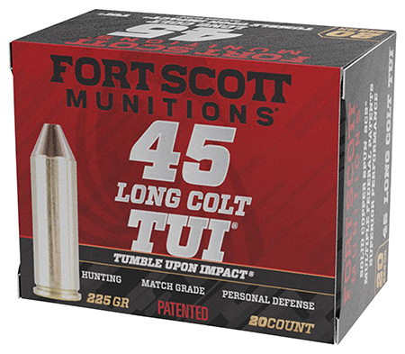 [758381722263] Fort Scott Munitions 45LC225SCV Tumble Upon Impact (TUI)  45LongColt 225gr Solid Copper Spun 20 Per Box/25 Case