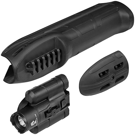 [682146911329] ADAPTIVE TACTICAL AT02901 EX Performance Forend with 300 Lumen Flashlight, Black Polymer, Concealed 2" Picatinny, Fits Most Mossberg 500/590/Maverick 88