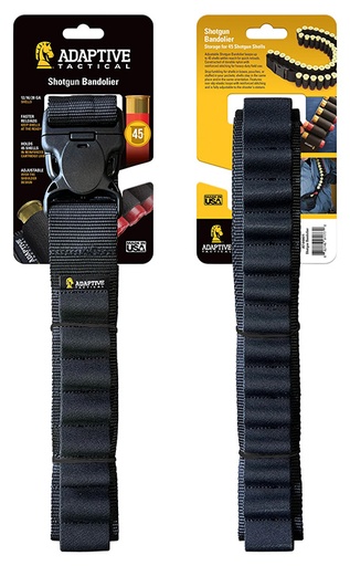 [682146911770] ADAPTIVE TACTICAL AT06401 Shotgun Bandolier  45rd Black Nylon Reinforced, Non-Slip Elastic Loops Fully Adj. Fit