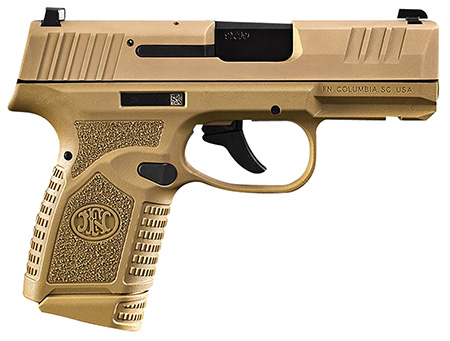 [845737016234] FN 66101409 Reflex  Micro-Compact Frame 9mm Luger 15+1/11+1, 3.30" Black Target Crown Steel Barrel, Flat Dark Earth PVD Serrated Steel Slide  &  Polymer Frame w/Picatinny Rail, Ambidextrous