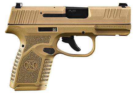 [845737016272] FN 66101413 Reflex  Micro-Compact Frame 9mm Luger 10+1, 3.30" Black Target Crown Steel Barrel, Flat Dark Earth PVD Serrated Steel Slide, Flat Dark Earth Polymer Frame w/Picatinny Rail, Ambidextrous