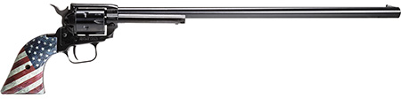 [727962707395] Heritage Mfg RR22B16USFLAG Rough Rider  22 LR 6 Shot, 16" Black Oxide Steel Barrel, Black Oxide Zinc Alloy Frame, Black Oxide Cylinder, US Flag Grip, Manual Safety, Exposed Hammer