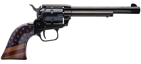 [727962703168] Heritage Mfg RR22B6GOLDUSA Rough Rider  22 LR 6 Shot, 6.50" Black Oxide Steel Barrel, Black Oxide Zinc Alloy Frame, Black Oxide Cylinder, Gold USA Flag Grip, Exposed Hammer