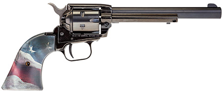 [727962703632] Heritage Mfg RR22B6US02 Rough Rider  22 LR 6 Shot, 6.50" Black Oxide Steel Barrel, Black Oxide Zinc Alloy Frame, Black Oxide Cylinder, Black US Flag Grip, Exposed Hammer