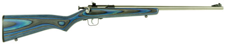 [611613022237] Crickett KSA2223 Youth  22 LR 1rd 16.12" Stainless Steel Barrel, Fixed Front/Adjustable Rear Peep Sights, Blue Laminate Stock w/11.5" LOP, Rebounding Firing Pin Safety