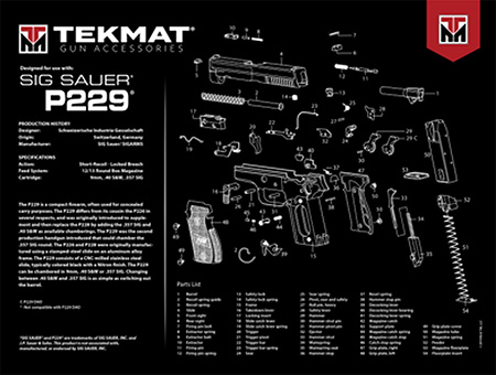 [612409973313] TekMat TEKR20SIGP229 Sig Sauer P229 Ultra 20 Cleaning Mat Sig P229 Parts Diagram 15" x 20"