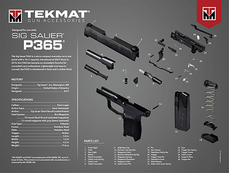 [612409973306] TekMat TEKR20SIGP365  Ultra 20 Cleaning Mat Multi-Color Rubber 15"x20" Sig P365 Parts Diagram