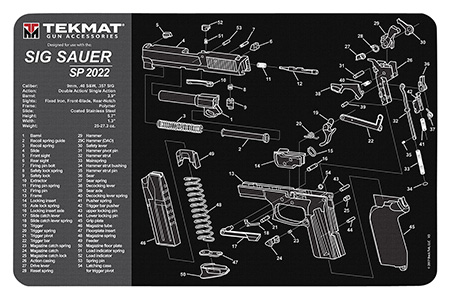[612409971098] TekMat TEKR17SIGSP2022  Cleaning Mat Black/Gray Rubber 11"x17" Sig Sauer SP 2022 Parts Diagram