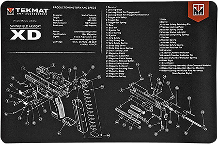 [612409971203] TekMat TEKR17XD Springfield Armory XD Cleaning Mat Black/White Rubber 11"x17" Springfield Armory XD Parts Diagram