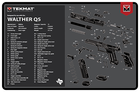 [888151041932] TekMat TEKR17WALQ5SF Walther Q5 SF Cleaning Mat Black/Gray Rubber 11"x17" Walther Q5 Parts Diagram