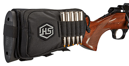 [021291016204] Hunters Specialties 01620 Buttstock Shell Holder  W/Pouch Holds 5 Cartridges Black Polyester