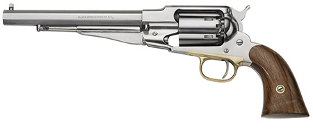 [641996730085] Pietta PF58SS448 1858 Remington Army 44 Cal 8" 6rd Stainless Steel Frame, Cylinder  &  Octagon Barrel, Walnut Grip, Brass Trigger Guard