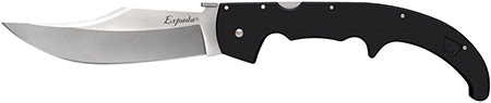 [705442018636] Cold Steel CS62MGC Espada  XL 7.50" Folding Clip Point Plain AUS-10A SS Blade/9.25" Black w/Polished Bolsters G10 Handle Includes Belt Clip