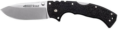 [888151033142] Cold Steel CS62RQZ 4-Max Scout 4" Folding Drop Point Plain Stonewashed/6" Black Griv-Ex Handle Includes Belt Clip