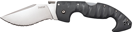[888151037201] Cold Steel CS21SS Spartan  4.50" Folding Clip Point Serrated Satin Griv-Ex Blade/6" Black Contoured Griv-Ex Handle Includes Belt Clip