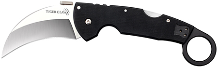 [705442017837] Cold Steel CS22C Tiger Claw  3.50" Folding Hawkbill Plain Stonewashed American S35VN Blade/6" Matte Black w/Ring G10 Handle Includes Belt Clip