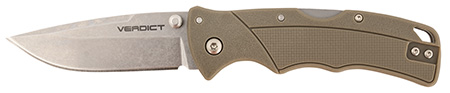 [888151038055] Cold Steel CSFLC3SPSSFDEZ Verdict  3" Folding Spear Point Plain Stonewashed 4116 SS Blade/Brown GFN Handle Includes Belt Clip